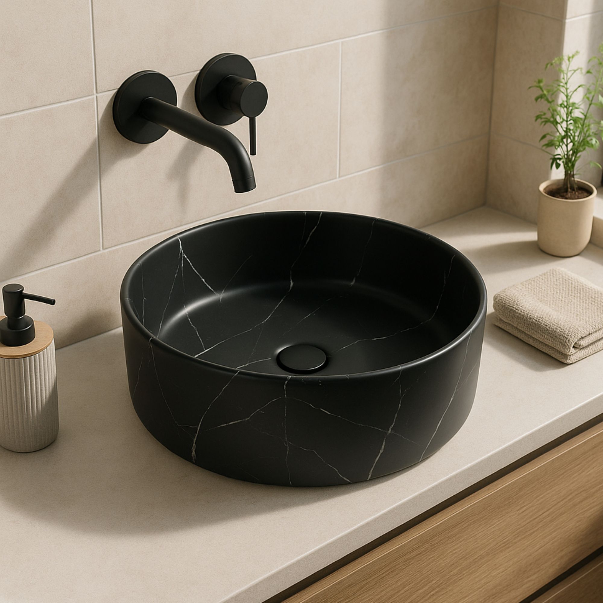 Lavabo da appoggio MARMO NERO 40x12 cm - TEIDE - Norbe Lavabo tondo da appoggio - LAV-007-40-MN (2)
